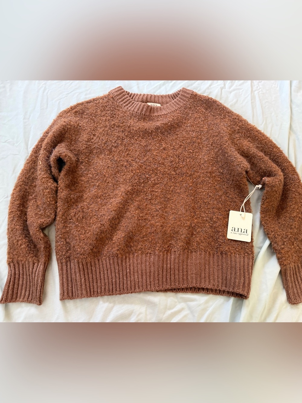 a.n.a Cozy Textured Crewneck Sweater - Warm Rust   NEW
